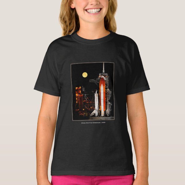 Space Shuttle Discovery och Full Moon 2009 Girl T Shirt (Framsida)
