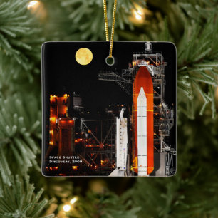 Space Shuttle Discovery och Full Moon jul Julgransprydnad Keramik