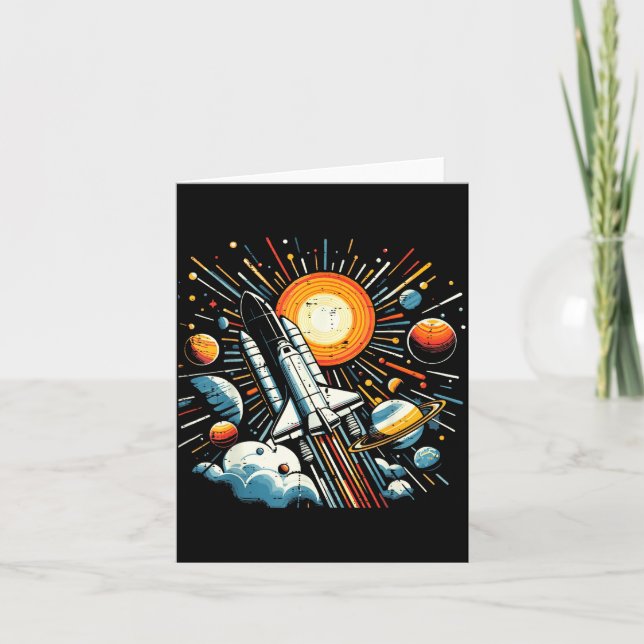 Space Shuttle Sun Planets Rocket Galaxy Boys Kids  Kort (Framsida)