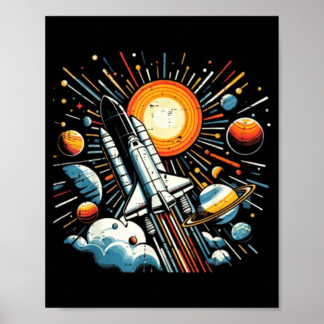 Space Shuttle Sun Planets Rocket Galaxy Boys Kids  Poster (Framsidan)
