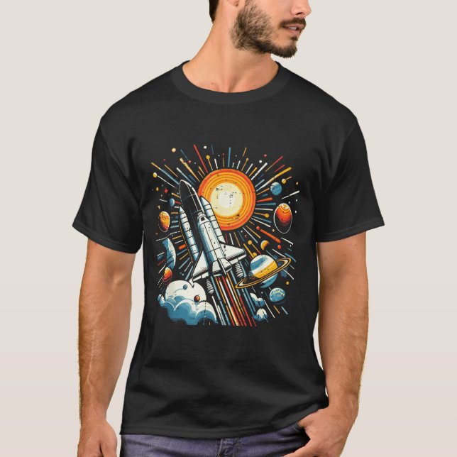 Space Shuttle Sun Planets Rocket Galaxy Boys Kids  T Shirt (Framsida)