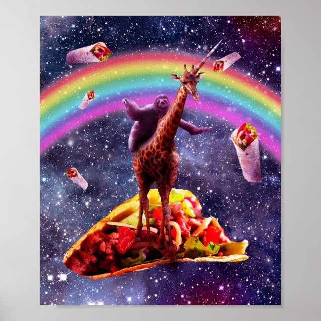 Space Sloth Riding Giraffe Unicorn - Taco & Burrit Poster (Framsidan)