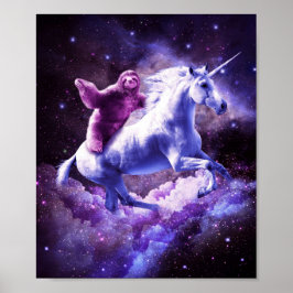 Space Sloth Riding på Unicorn Poster