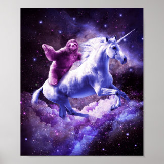 Space Sloth Riding på Unicorn Poster