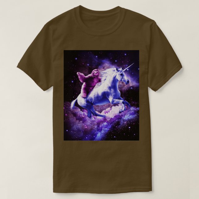 Space Sloth Riding på Unicorn T Shirt (Design framsida)