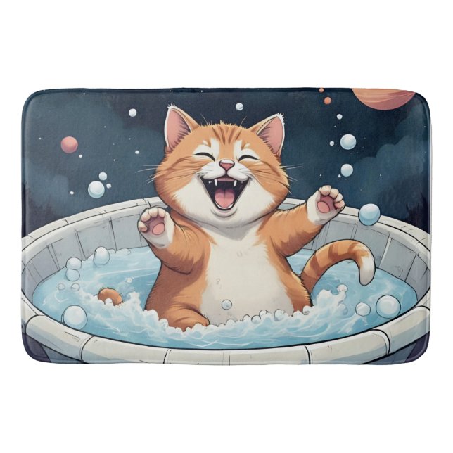 Space Spa Cat - Roligten Cosmic Bubble Bath Badrumsmatta (Framsidan)
