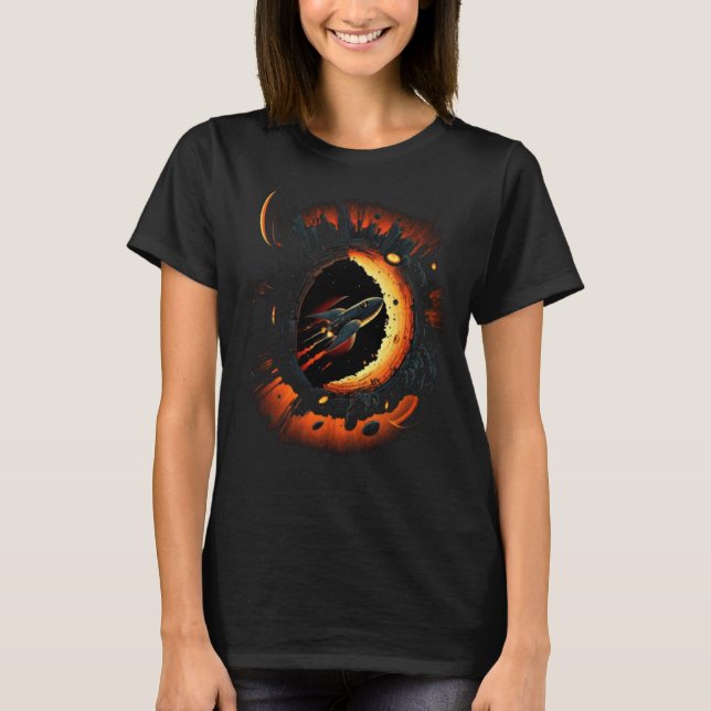 Space Spaceship Black Hole Rocket Astronomy Astron T Shirt (Framsida)