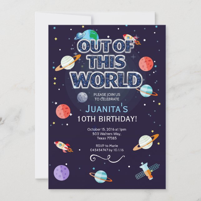 Space Star Birthday Invitation Out Of This World Inbjudningar (Framsida)