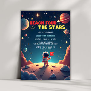 Space Stars Astronaut Boy 4e födelsedagen Inbjudningar