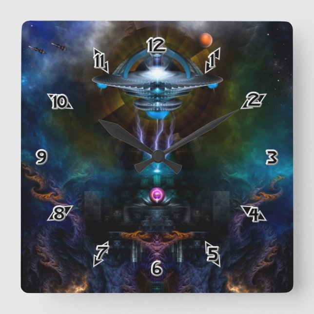 Space Station Ansarious Fractal Art Fyrkantig Klocka (Framsida)