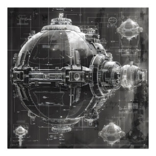 Space Station Black Diagram Fototryck