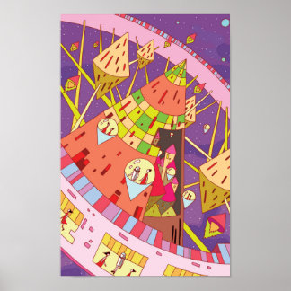 Space stations and retro-futuristic life in space. poster