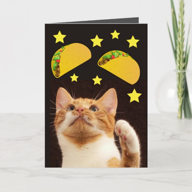 SPACE TACO CAT MED TACOS FÖDELSEDAGSKORT KORT (Framsida)