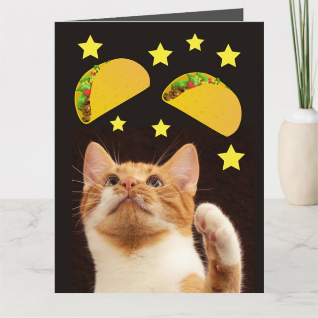 SPACE TACO CAT MED TACOS GIANT FÖDELSEDAGSKORT KORT (Framsida)