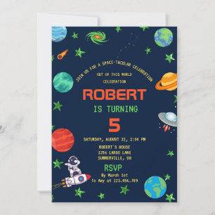SPACE-TAKULÄR FIRANDE BIRTHDAY INBJUDNINGAR