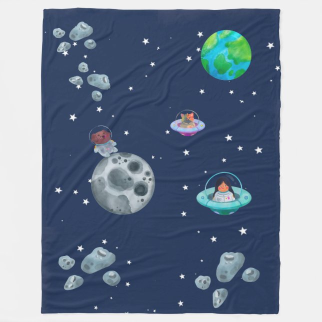 Space themed blanket. fleecefilt (Framsidan)