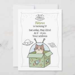 Space UFO Kids Birthday Party Inbjudningar