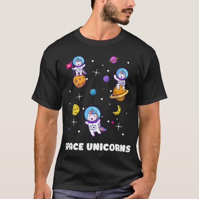 Space Unicorns Astronaut Funny Astronomy Älskare T Shirt (Framsida)