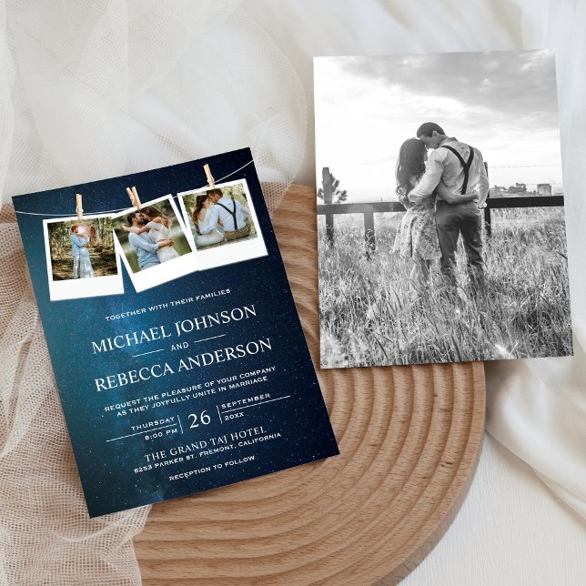 Space Universe Blue Galaxy Photo Collage Bröllop Inbjudningar (Skapare uppladdad)