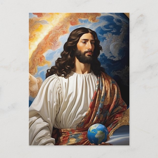 *~* Space Universe Heal AP50 Jesus Holding Earth Vykort (Framsida)