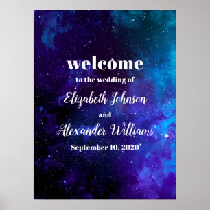 Space welcome sign print. Night wedding. Universe Poster