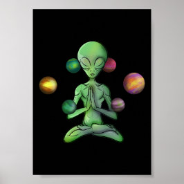 Space Yoga Andlig Alien Meditating Poster