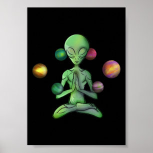 Space Yoga Andlig Alien Meditating Poster