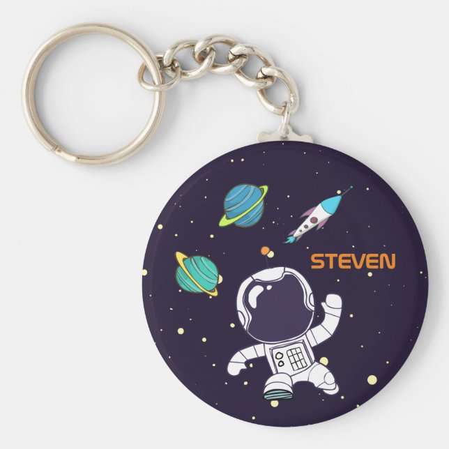 Spaceman Astronaut Flytande i Rymden Nyckelring (Framsidan)