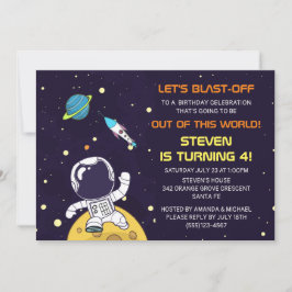 Spaceman Exploring Rymden Birthday Inbjudningar