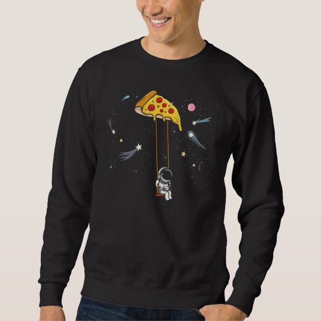 Spaceman Pizza Slice Fast Food Astronomy Solar Lång Ärmad Tröja (Framsida)