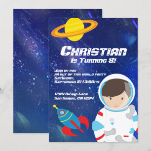 Spaceman Rymden Star Filled Himlar Birthday Inbjudningar