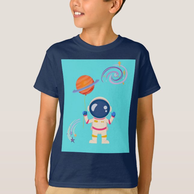Spaceman tecknad äventyr. t shirt (Framsida)