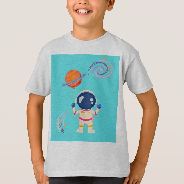 Spaceman tecknad äventyr. t shirt (Framsida)