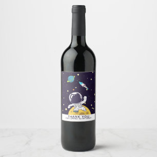 Spacemanastronautflöten i rymdentack vinflaska etikett