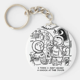 Spacemen i en Tecknad för rymdskepp. Lustig Teckna Nyckelring