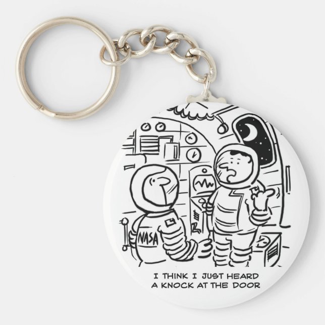Spacemen i en Tecknad för rymdskepp. Lustig Teckna Nyckelring (Framsidan)