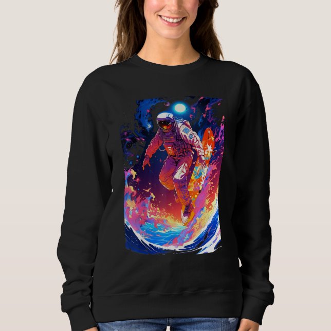 Spacer surfing the waves of an alien planet hangin t shirt (Framsida)