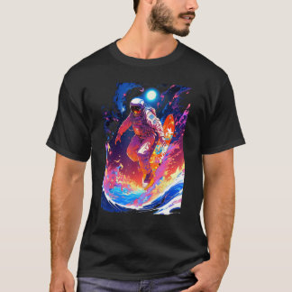 Spacer surfing the waves of an alien planet hangin t shirt
