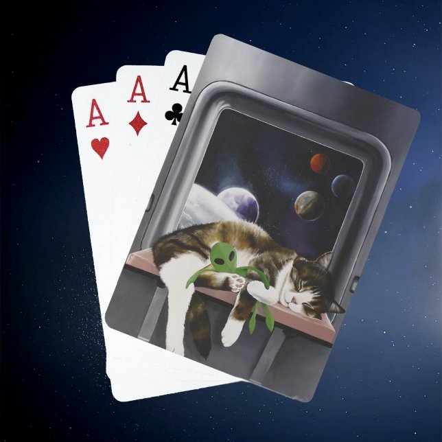 Spaceship Cat Sci-Fi Cute Casinokort (Skapare uppladdad)