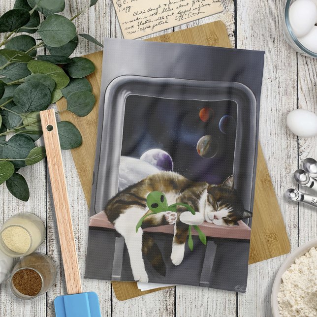 Spaceship Cat Sci-Fi Cute Kökshandduk (Skapare uppladdad)