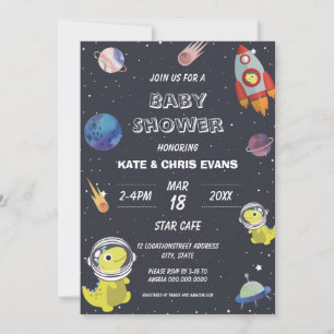 Spaceship Dinosaur Star Planet Galaxy Baby Shower Inbjudningar