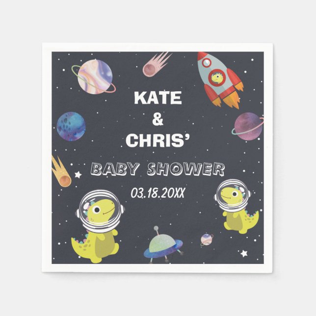 Spaceship Dinosaur Star Planet Galaxy Baby Shower Pappersservett (Framsidan)