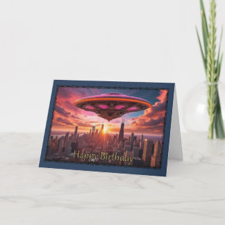 Spaceship Over Chicago Boy's Birthday Card Kort