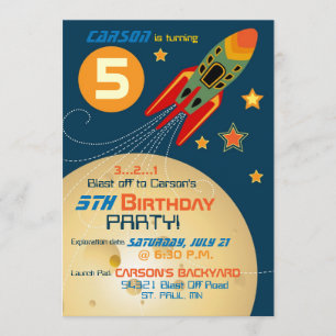 Spaceship, Planets och Stars Birthday Inbjudningar