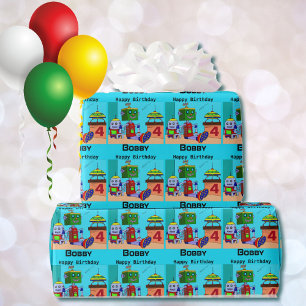 Spaceship Robots Birthday Boy's Personalize Namn Presentpapper