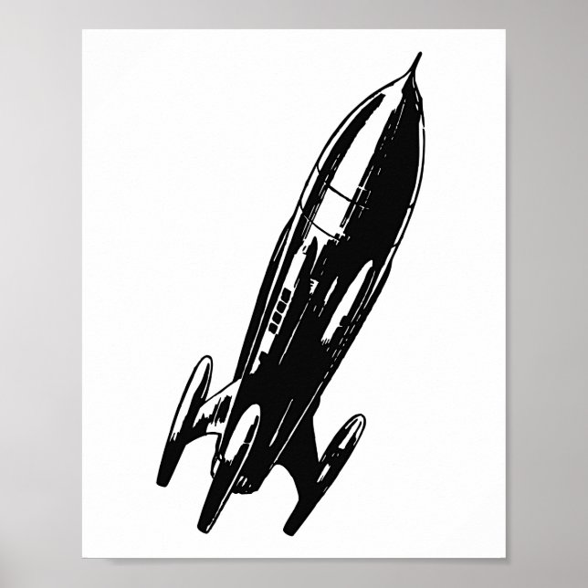 Spaceship teckning, illustration av vintagen. poster (Framsidan)