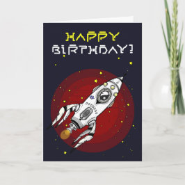Spaceship Themme Grattis på födelsedagen Card Kort