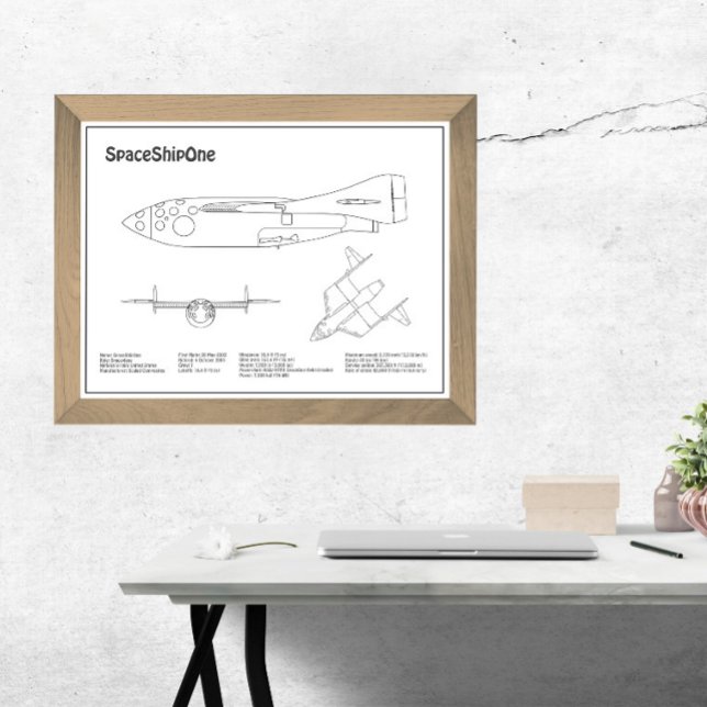SpaceShipOne - Flygplan BD-plan för blå Teckning Fototryck (Skapare uppladdad)