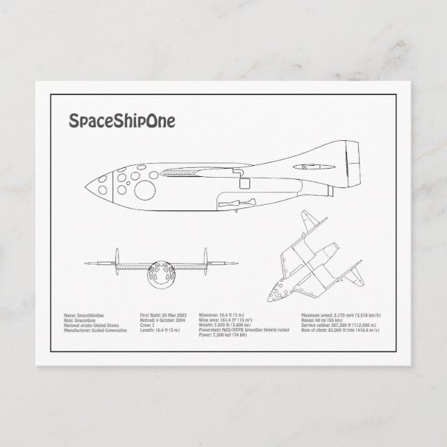 SpaceShipOne - Flygplan BD-plan för blå Teckning Vykort (Framsida)