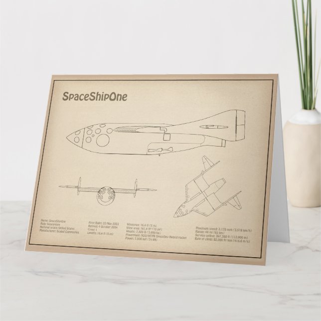 SpaceShipOne - Flygplan Blueprint Teckning Plans S Tack Kort (Framsida)